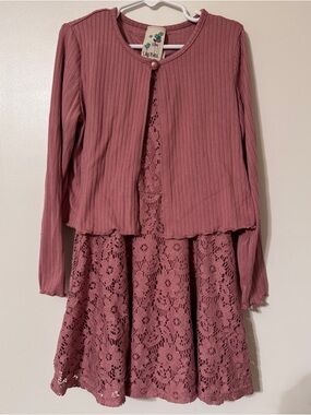 Lily Bleu Pink Cardigan and Floral mesh Dress